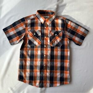 Boy’s Orange and Black Plaid Short Sleeve Shirt